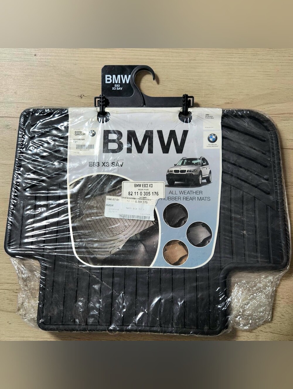 OEM BMW All Weather Rubber Rear Floor Mat Pair E8 X3 SAV Black 2004-2010